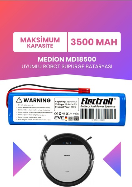Medion MD18500 Uyumlu Batarya (Maksimum Kapasite) 3500MAH Pil Robot Süpürge Bataryası Değişimi