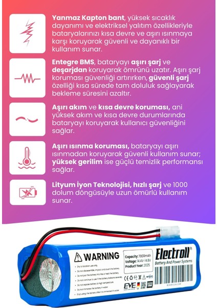 Viomi V3 Max Uyumlu Batarya (Maksimum Kapasite) 7000MAH Pil Robot Süpürge Bataryası V-RVCLM27B modelleri