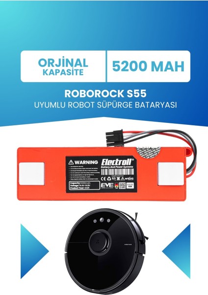 Roborock S55 Uyumlu Batarya (Orjinal Kapasite) 5200MAH Pil Kutulu Robot Süpürge Bataryası Değişimi