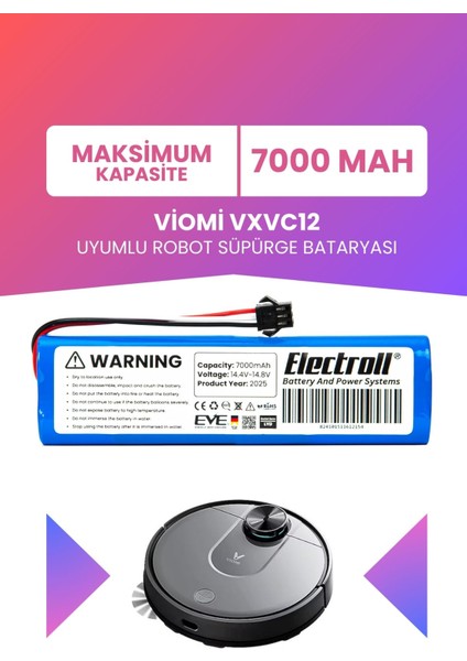 Viomi VXVC12 Uyumlu Batarya (Maksimum Kapasite) 7000MAH Pil Robot Süpürge Bataryası Değişimi