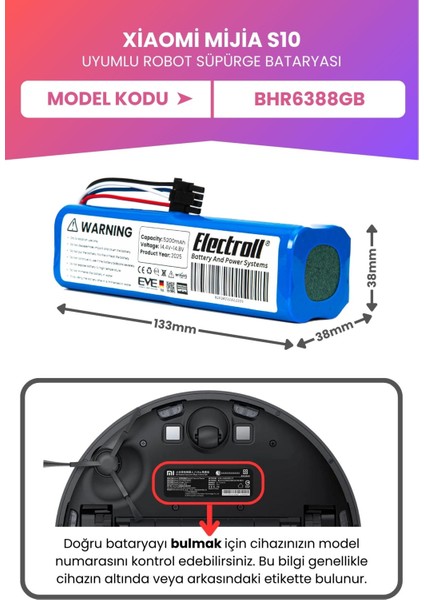 Xiaomi Mijia S10 Uyumlu Batarya (Maksimum Kapasite) 7000MAH Pil Robot Süpürge Bataryası BHR6388GB fiyatları