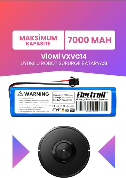 Viomi VXVC14 Uyumlu Batarya (Maksimum Kapasite) 7000MAH Pil Robot Süpürge Bataryası Değişimi