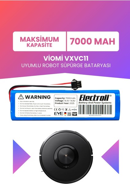 Viomi VXVC11 Uyumlu Batarya (Maksimum Kapasite) 7000MAH Pil Robot Süpürge Bataryası Değişimi