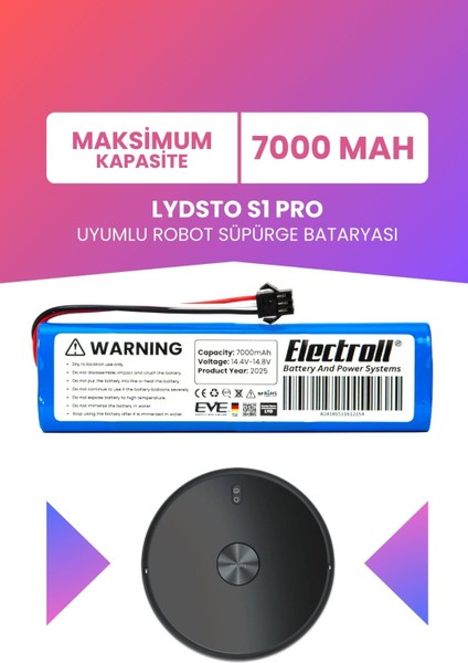 Lydsto S1 Pro Uyumlu Batarya (Maksimum Kapasite) 7000MAH Pil Robot Süpürge Bataryası Değişimi