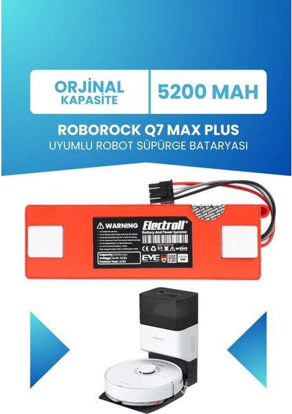 Roborock Q7 Max Plus Uyumlu Batarya (Orjinal Kapasite) 5200MAH Robot Süpürge Bataryası Değişimi