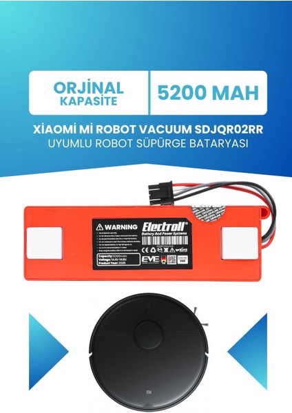 Xiaomi Mi Robot Vacuum SDJQR02RR Uyumlu Batarya (Orjinal Kapasite) 5200MAH Kutulu Robot Süpürge Pili