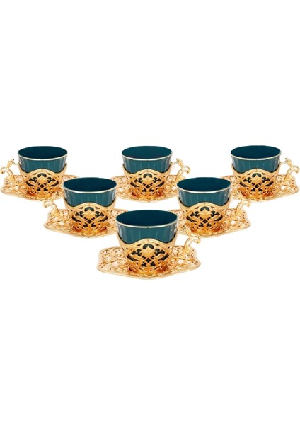 6 Kişilik Lüks Kahve Seti Kahve Fincanı Takımı Kahve Sunum Seti Yeşil Gold