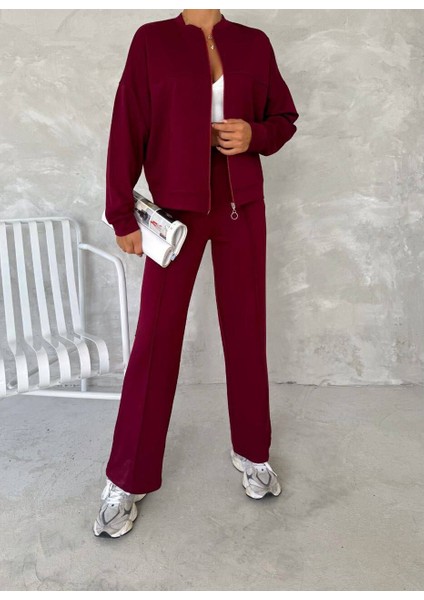 Fermuarlı Sweatshirt Pamuklu Eşofman Takım Lacivert - S
