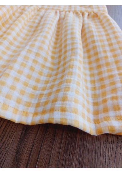 Müslin Kumaş Pötikare Sarı Bebek Elbise Bandana Hediyelidir.