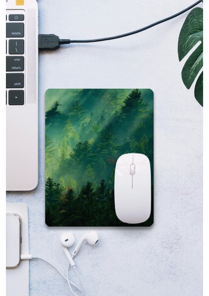 Sonictouch Çam Ormanı Temalı Yeşil Pürüzsüz Yüzey Kaymaz Taban Dikişsiz Kenar Gamer Oyuncu Mouse Pad 19X23CM