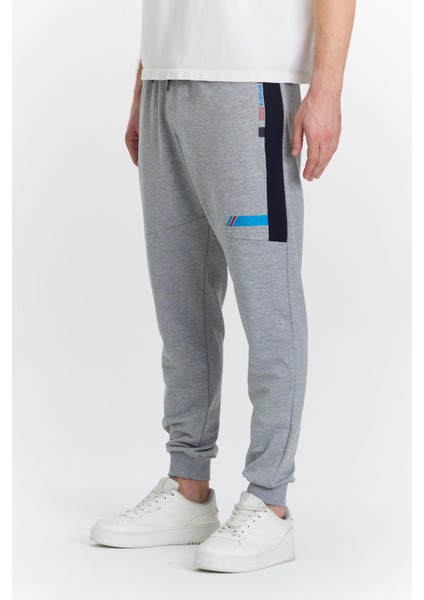 Erkek Pamuklu Baskılı Eşofman Altı Gri Melanj 5425-G