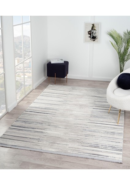 Toledo Bej Halı Lacivert Halı Modern Akrilik Halı Tozuaz Salon Koridor Mutfak Halısı
