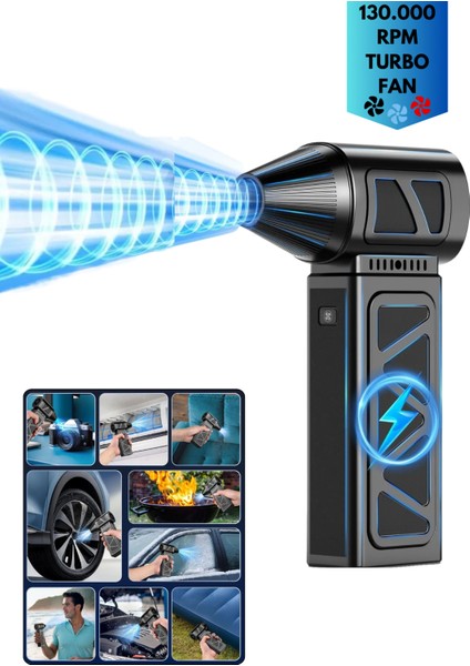Turbo Fan Mini Jet Fan Şiddetli Fan Hava Kompresör 130.000RPM Şarjlı Taşınabilir 3 Kademe