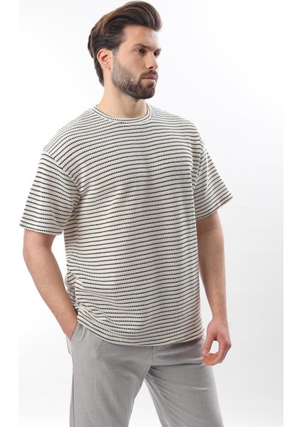 Siyah Bisiklet Yaka Pamuklu Çizgili Erkek T-Shirt E7121 indirimleri