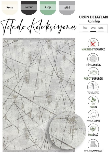 Toledo Gri Halı Antrasit Detaylı Geometrik Desen Modern Akrilik Halı Tozuaz Mutfak Koridor Halısı fiyatları