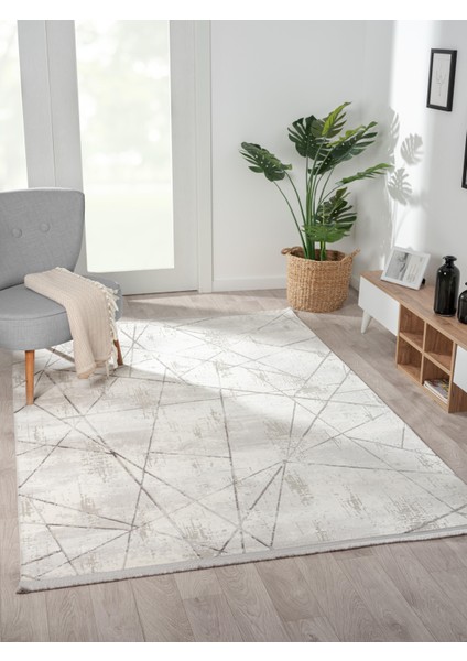 Toledo Gri Halı Antrasit Detaylı Geometrik Desen Modern Akrilik Halı Tozuaz Mutfak Koridor Halısı