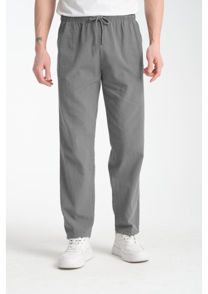 Erkek Ham Bez Lastikli Yüksek Bel Rahat Kalıp Pamuk Eşofman Alt Pantolon Alt Giyim 2188