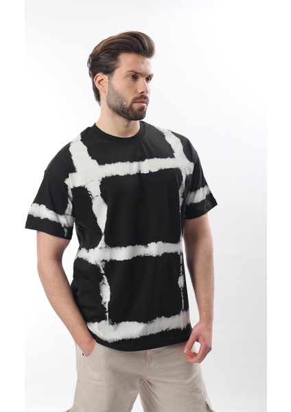 Siyah Bisiklet Yaka Baskılı Basic Erkek T-Shirt E7109