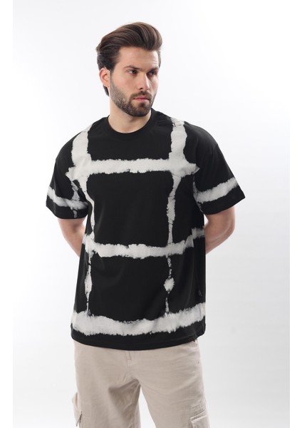Siyah Bisiklet Yaka Baskılı Basic Erkek T-Shirt E7109