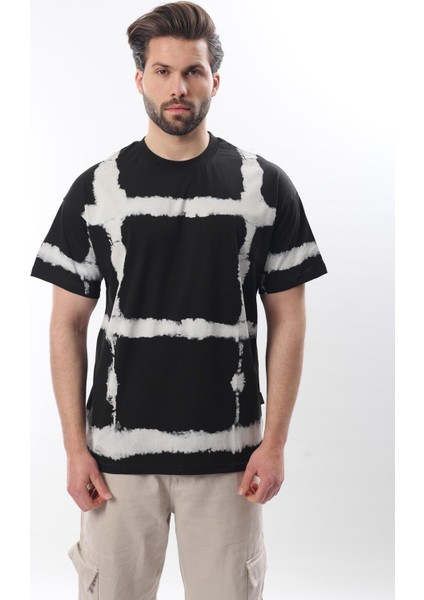 Siyah Bisiklet Yaka Baskılı Basic Erkek T-Shirt E7109