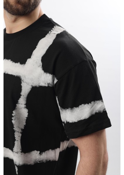 Siyah Bisiklet Yaka Baskılı Basic Erkek T-Shirt E7109