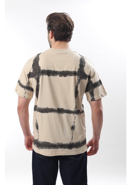 Bej Bisiklet Yaka Baskılı Basic Erkek T-Shirt E7109 indirimleri