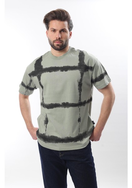 Mint Yeşili Bisiklet Yaka Baskılı Basic Erkek T-Shirt E7109 fırsatları