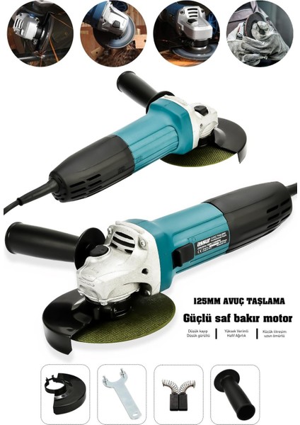 780W Metal Şanzıman Avuç İçi Taşlama Makinesi 125mm