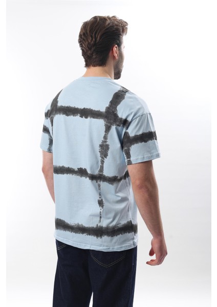 Bebe Mavisi Bisiklet Yaka Baskılı Basic Erkek T-Shirt E7109