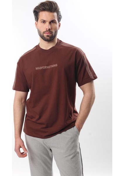 Acı Kahve Bisiklet Yaka Baskılı Erkek T-Shirt E7110