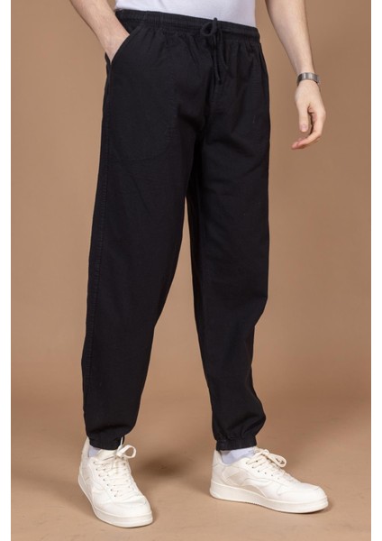 Erkek Ham Bez Rahat Kalıp Natural Pamuk Lastikli Paça Eşofman Alt Pantolon 2045