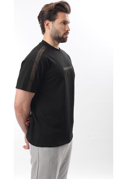 Siyah Bisiklet Yaka Baskılı Erkek T-Shirt E7110 fiyatları