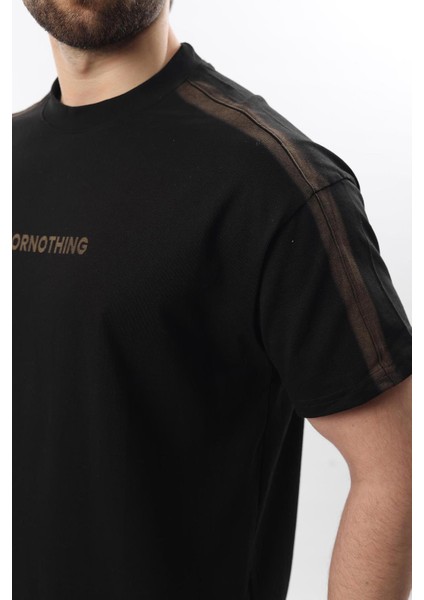 Siyah Bisiklet Yaka Baskılı Erkek T-Shirt E7110 modelleri