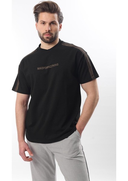 Siyah Bisiklet Yaka Baskılı Erkek T-Shirt E7110 fırsatları