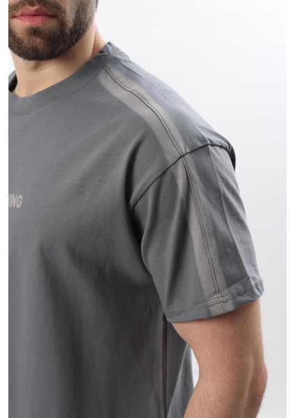 Füme Bisiklet Yaka Baskılı Erkek T-Shirt E7110 modelleri