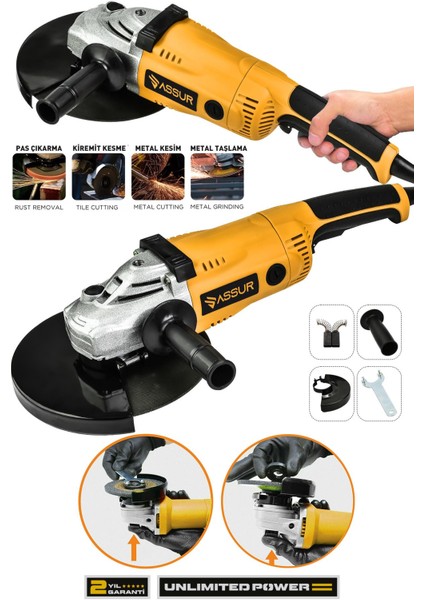 2200W Metal Şanzıman 230mm Büyük Sipiral Taşlama
