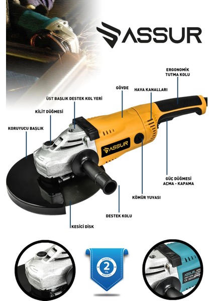 2200W Metal Şanzıman 230mm Büyük Sipiral Taşlama