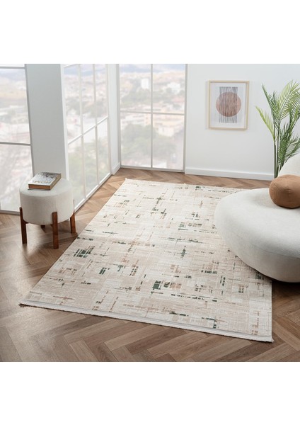Toledo Bej Halı Yeşil Halı Vizon Halı Akrilik Iplik Dokuma Halı Geometrik Desenli Koridor Halısı