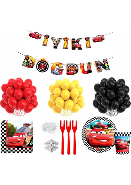 Arabalar Temalı 8 Kişilik Doğum Günü Seti