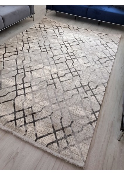 Toledo Gri Halı Antrasit Detaylı Geometrik Desen Modern Akrilik Tozuaz Koridor Mutfak Oda Halısı