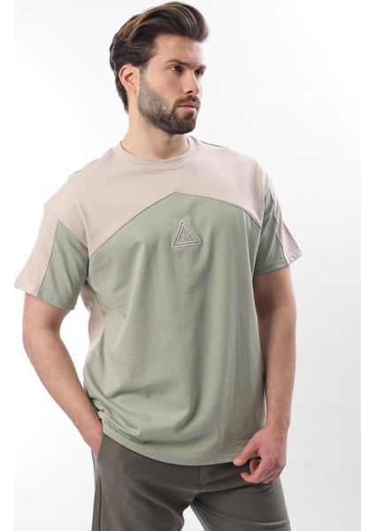Bej Overfit Garnili Erkek T-Shirt E7104