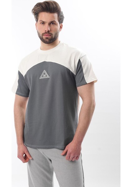 Ekru Overfit Garnili Erkek T-Shirt E7104