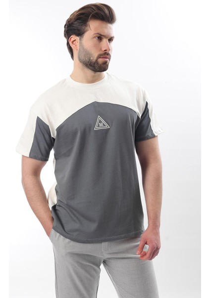 Ekru Overfit Garnili Erkek T-Shirt E7104