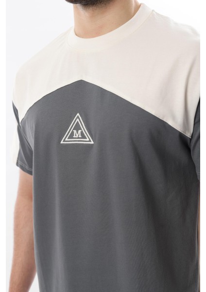 Ekru Overfit Garnili Erkek T-Shirt E7104
