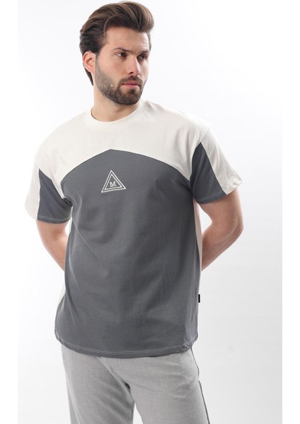 Ekru Overfit Garnili Erkek T-Shirt E7104