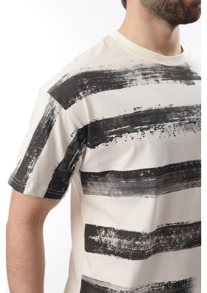 Ekru Baskılı Regular Fit Erkek T-Shirt E7107