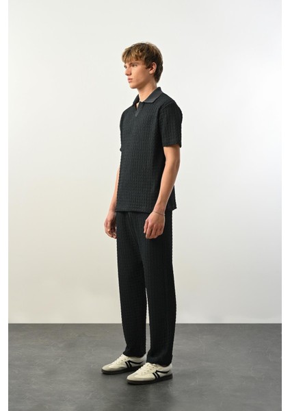 Premium Gölge Dokulu Polo Yaka Erkek T-Shirt - Petrol