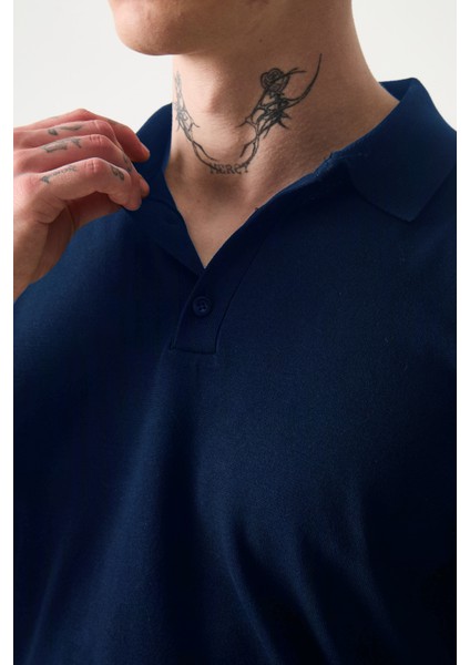 Polo Yaka Basic Düğmeli Triko Erkek T-Shirt - Lacivert fiyatları