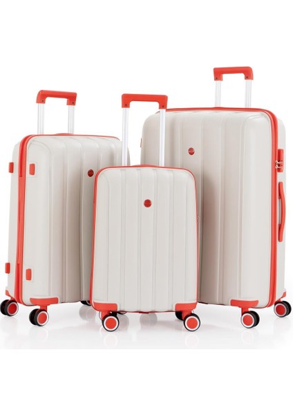 3lü Set Kırılmaz Silikon Seyahat Valizi Bavulu V305 Kemik/mercan