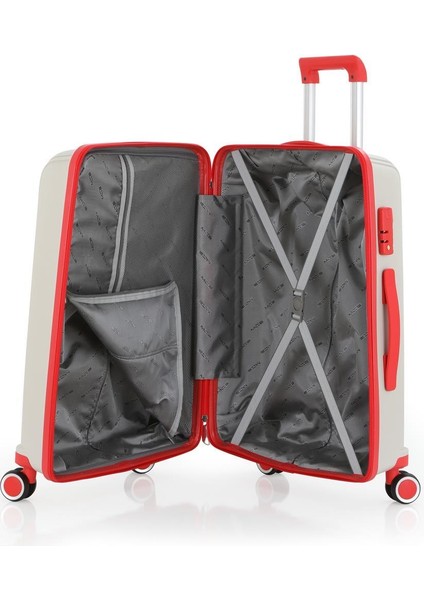 3lü Set Kırılmaz Silikon Seyahat Valizi Bavulu V305 Kemik/mercan